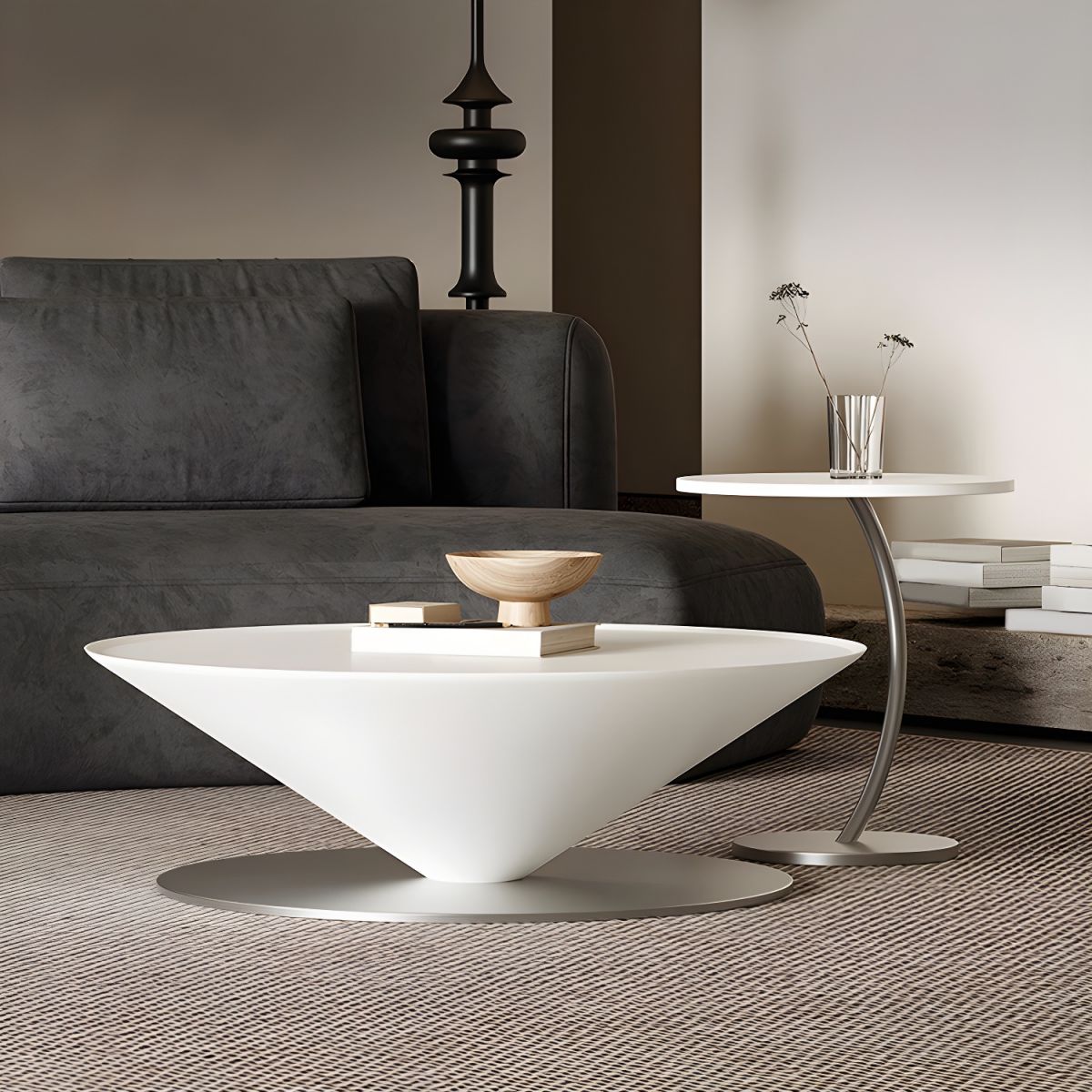 Round Coffee Table with Stainless Steel Pedestal Base