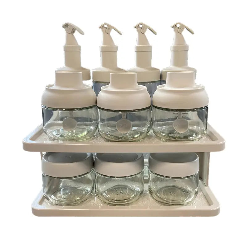 11pcs Glass Condiment Set with Storage Rack