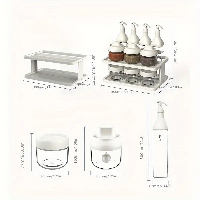 11pcs Glass Condiment Set with Storage Rack
