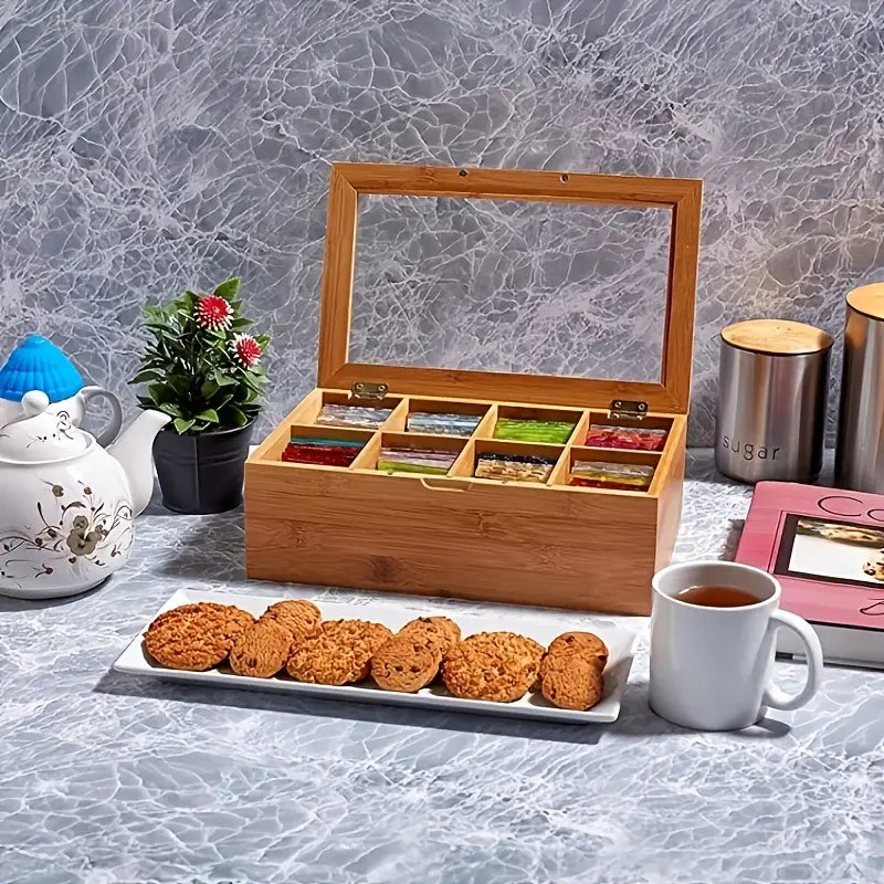 1pc Wooden Tea Storage Chest with Transparent Glass Lid