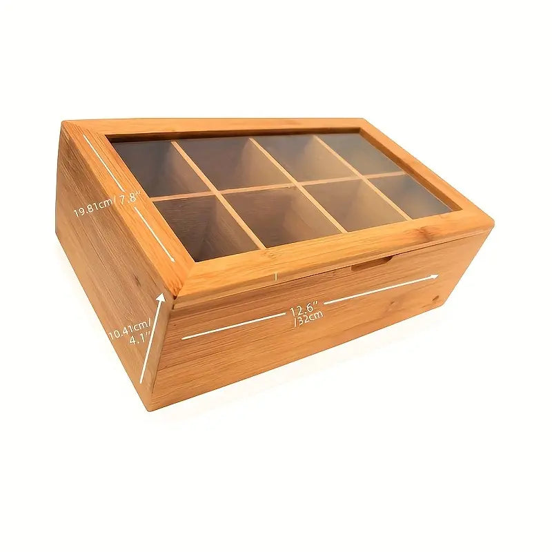 1pc Wooden Tea Storage Chest with Transparent Glass Lid