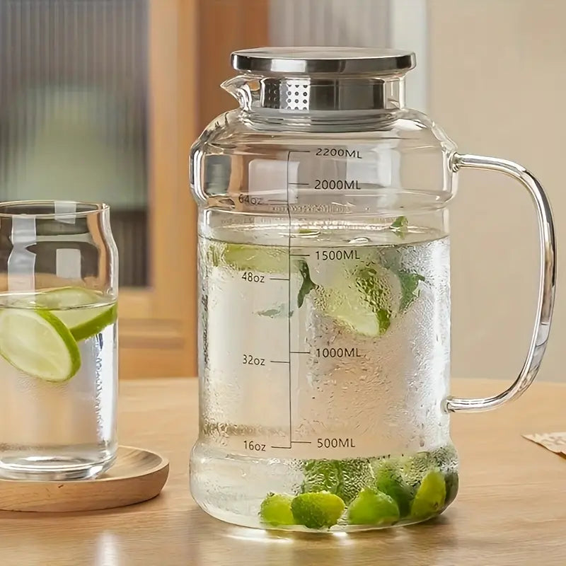 Glass Kettle with Lid, Set of 2, 72oz / 2.2L Borosilicate Glass Water Bottle