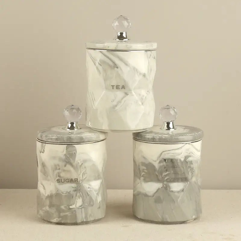 Marble Texture Gray Pink Ceramic Storage Jar