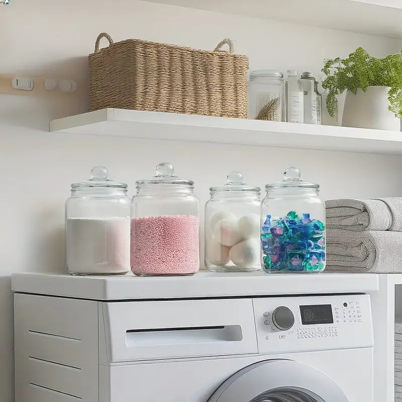 4pcs 2L Transparent Glass Laundry Jar Set