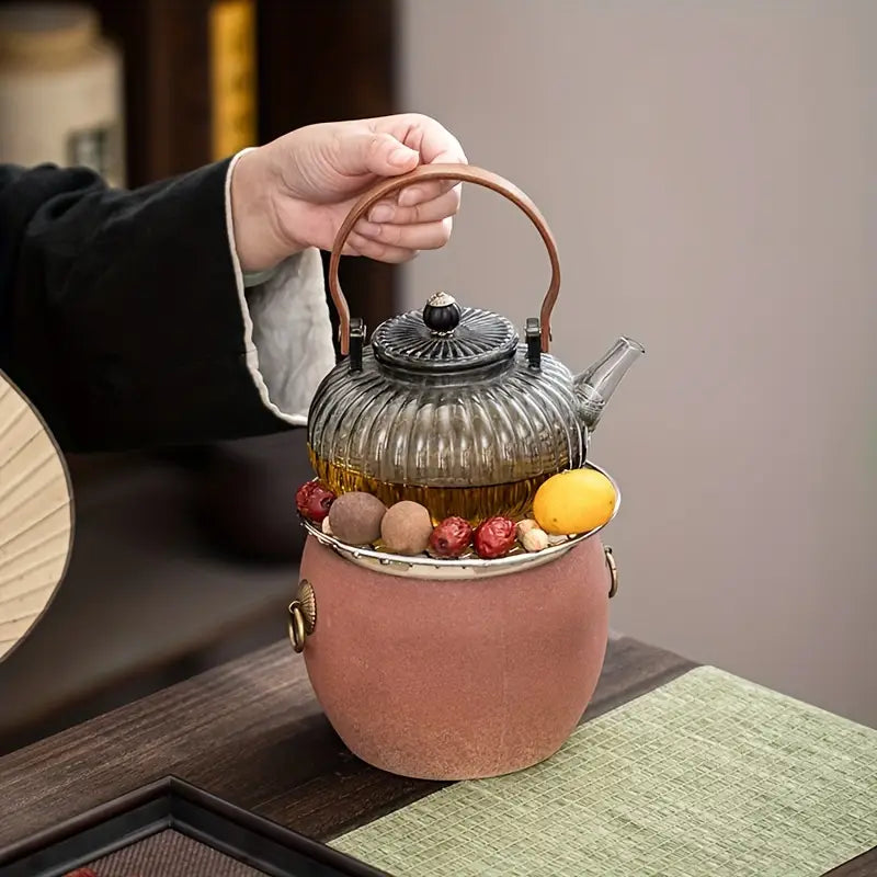 1set Pumpkin Pot, Tea Pot, Ceramic Heating Base