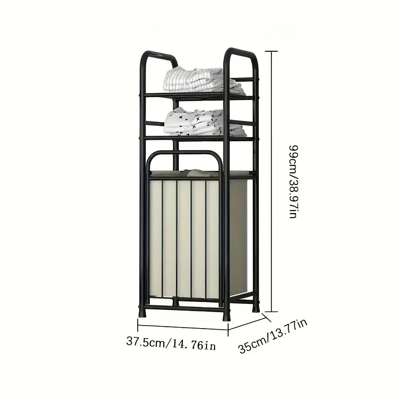 1pc Contemporary Metal Laundry Basket with Shelves