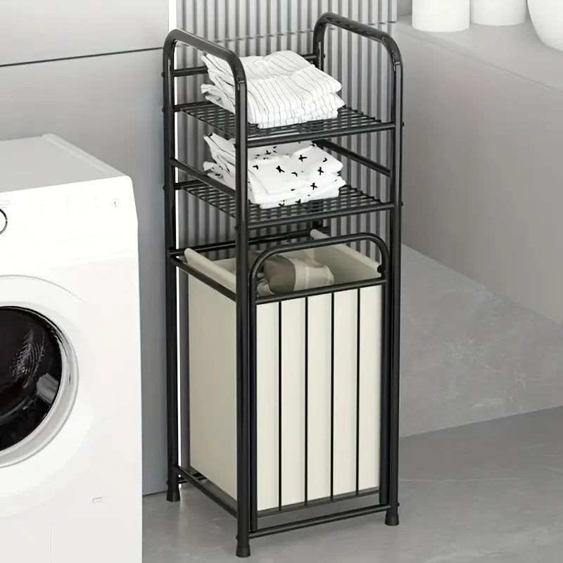 1pc Contemporary Metal Laundry Basket with Shelves