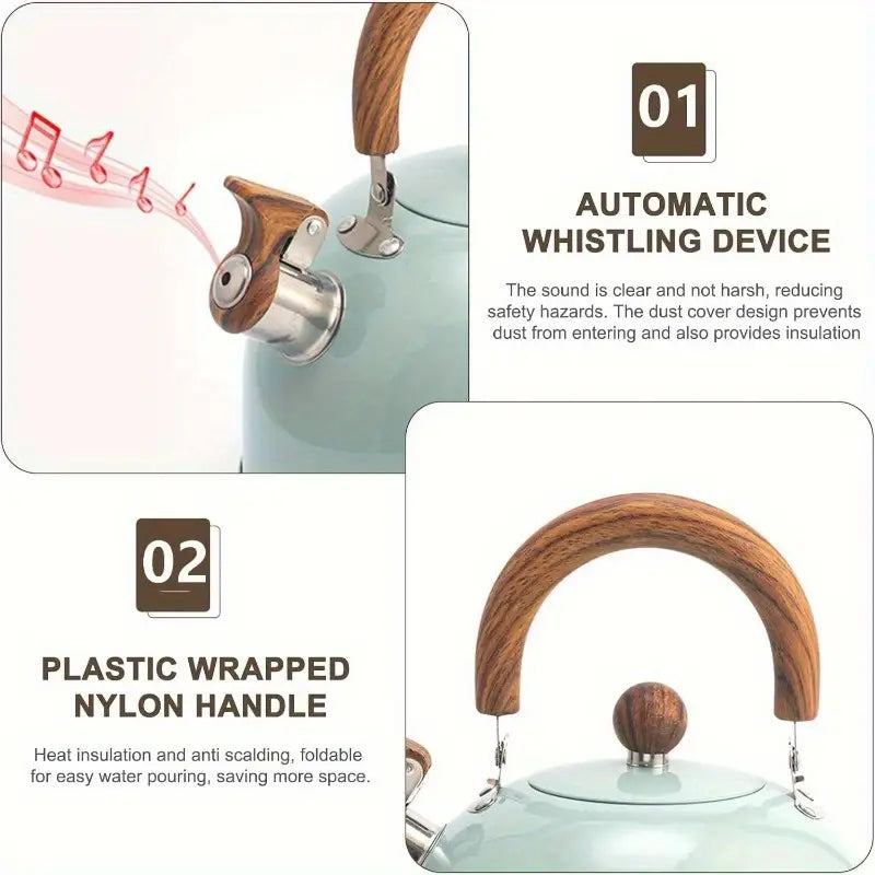 Large 101.44oz Blue Stainless Steel Whistling Kettle