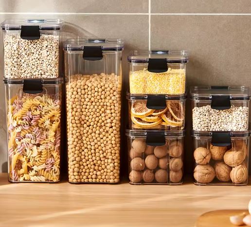 Clear Plastic Food Storage Box, Multi-Grain Tank, Stackable Sealed Dried Jars, Kitchen Organizer, 5 Sizes