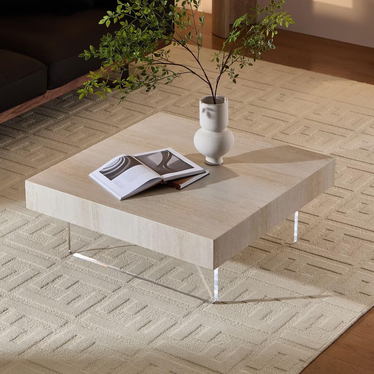 Square Faux Travertine Pattern Coffee Table