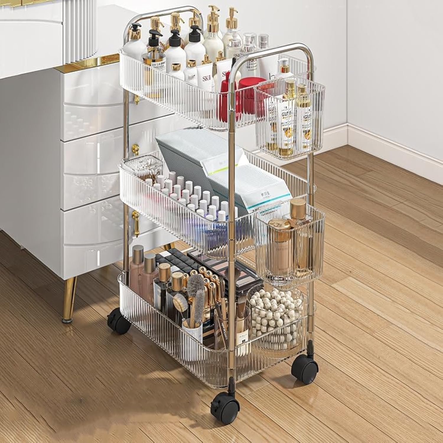 3-Tier Clear Wheeled Trolley Organizer
