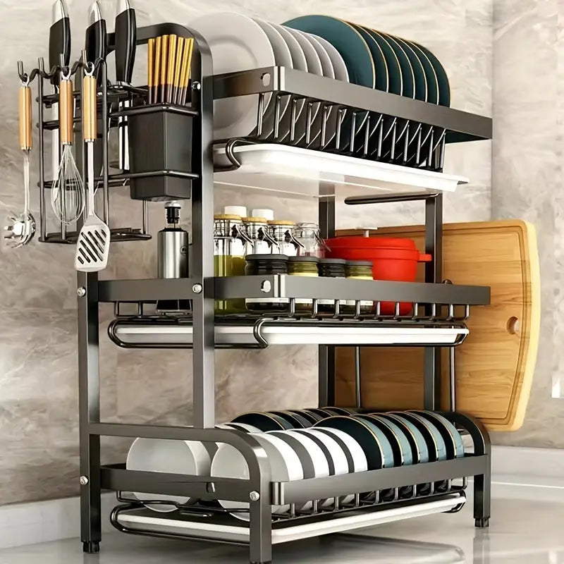 1pc Heavy-Duty Stainless Steel 3-Tier Wall-Mounted Kitchen Storage