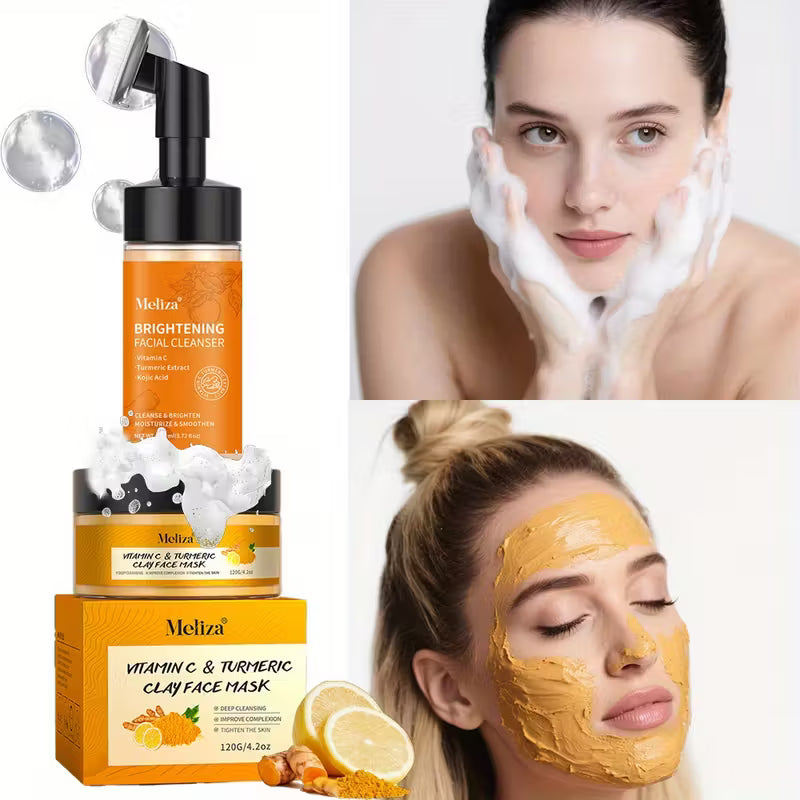 Turmeric facial care kit, cleansing mousse+clay facial mask