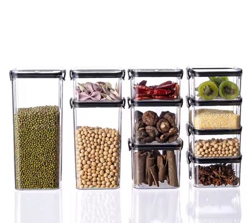 Clear Plastic Food Storage Box, Multi-Grain Tank, Stackable Sealed Dried Jars, Kitchen Organizer, 5 Sizes