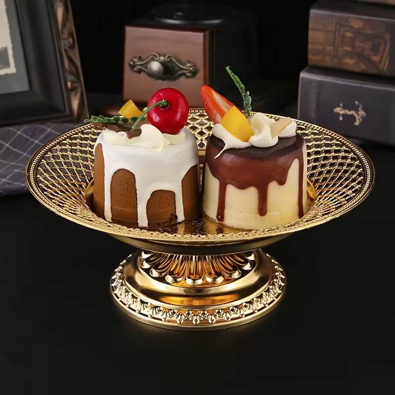 1pc Burronwood Elegant Golden Metal Fruit Bowl with Intricate Lacework Design
