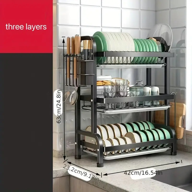 1pc Heavy-Duty Stainless Steel 3-Tier Wall-Mounted Kitchen Storage