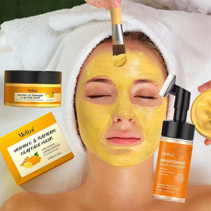 Turmeric facial care kit, cleansing mousse+clay facial mask