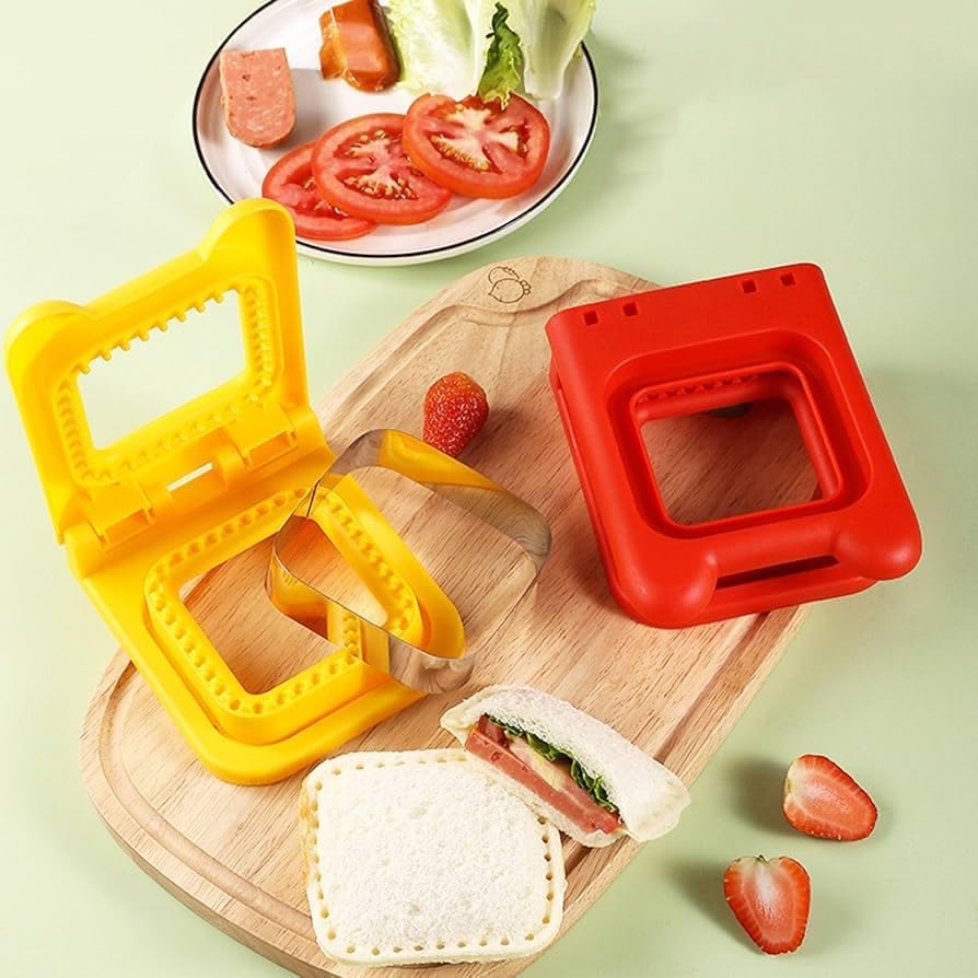 Sandwich Cutter and Sealer, Food Safe Kitchen Tool for Kids Lunch, Red and Yellow