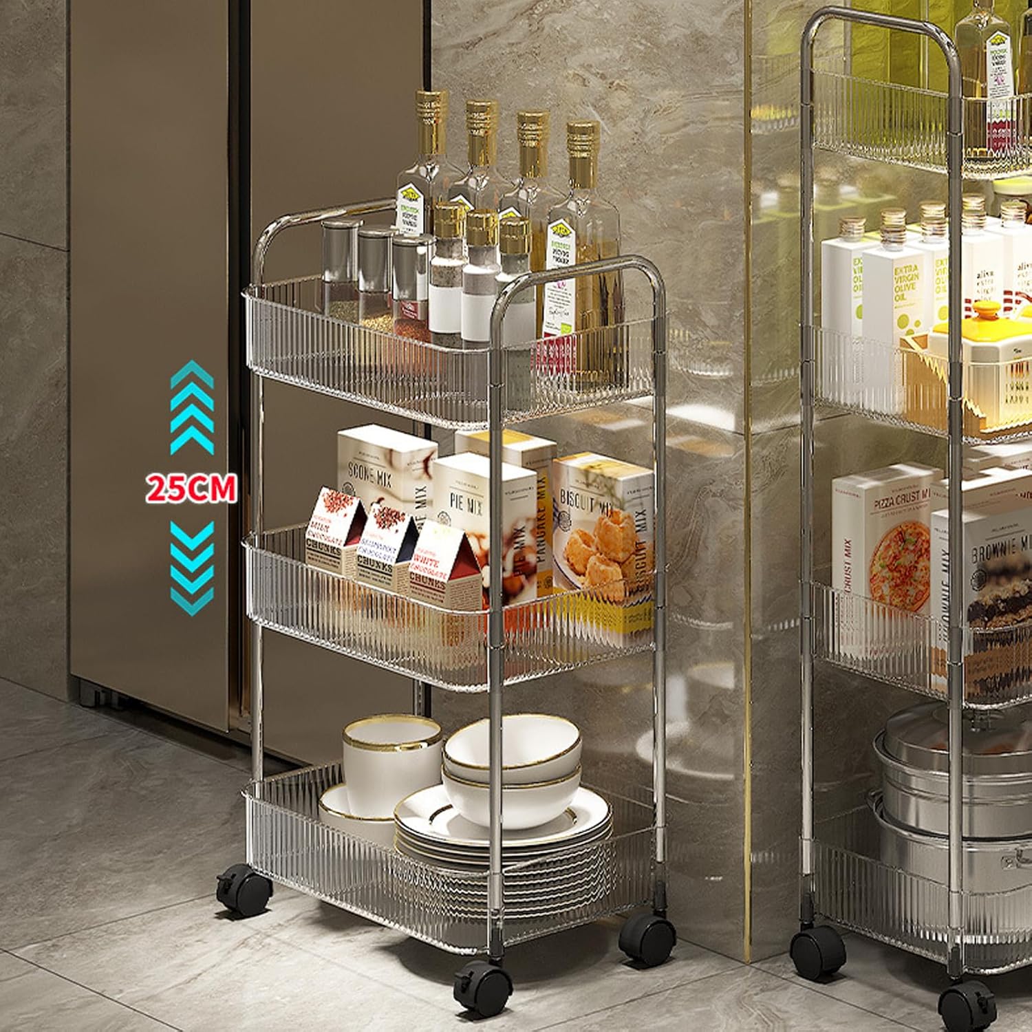 3-Tier Clear Wheeled Trolley Organizer