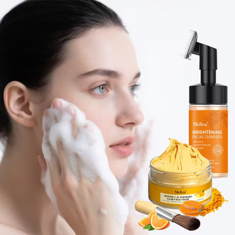 Turmeric facial care kit, cleansing mousse+clay facial mask