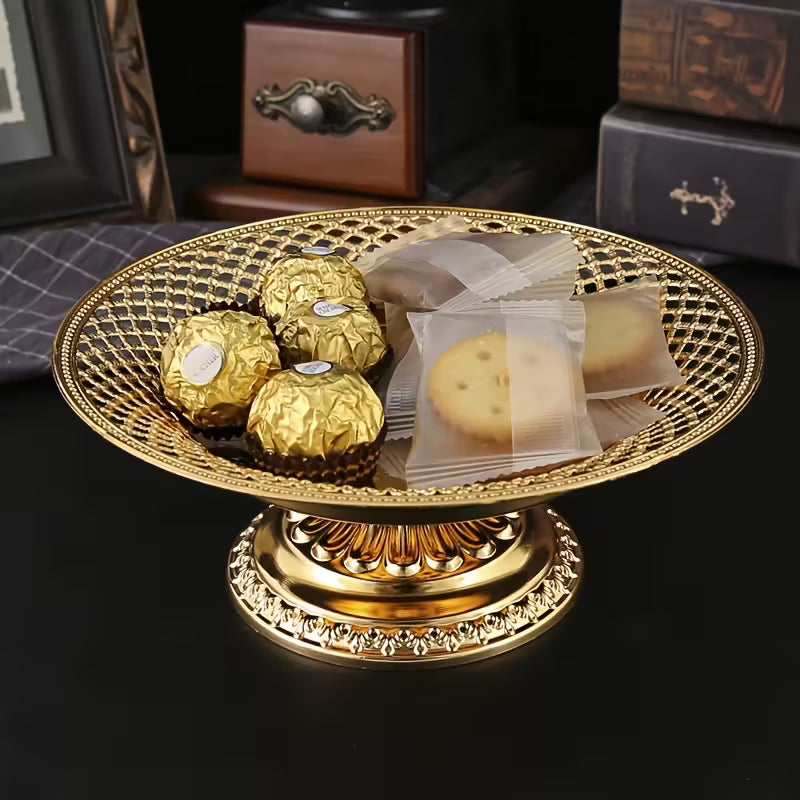 1pc Burronwood Elegant Golden Metal Fruit Bowl with Intricate Lacework Design