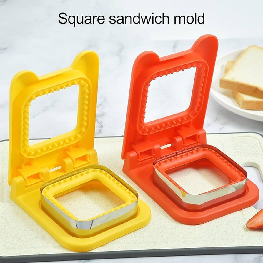 Sandwich Cutter and Sealer, Food Safe Kitchen Tool for Kids Lunch, Red and Yellow