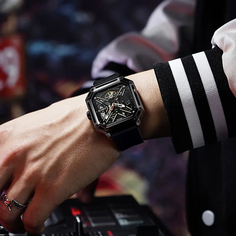 SIBOTTE Fashion Square Hollow Automatic Mechanical Men's Watch