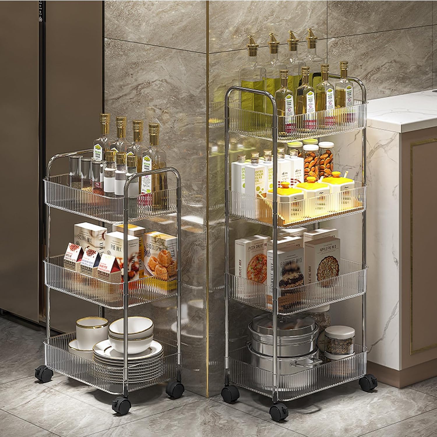 3-Tier Clear Wheeled Trolley Organizer