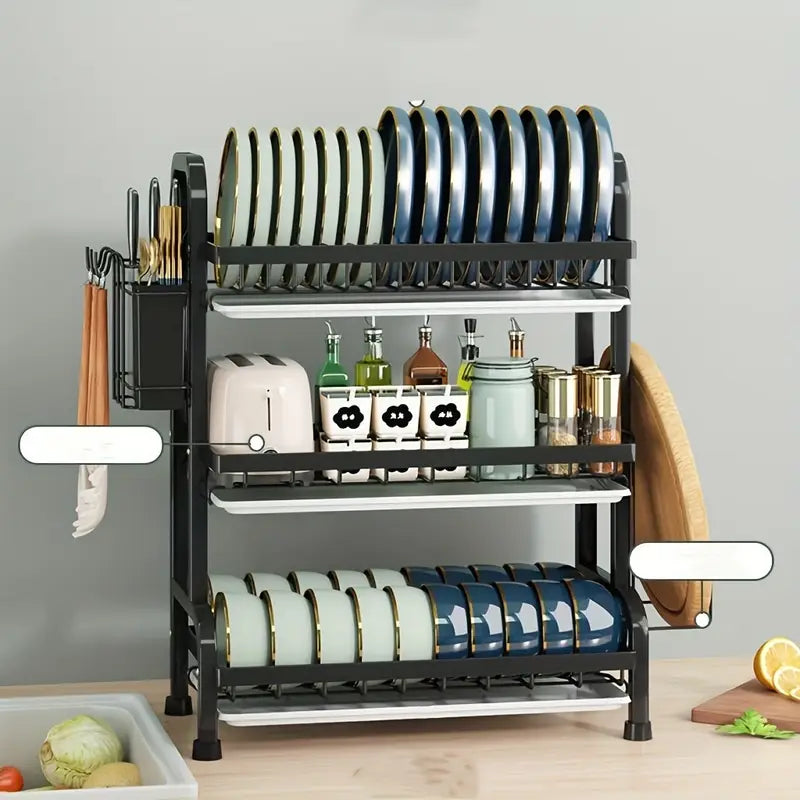 1pc Heavy-Duty Stainless Steel 3-Tier Wall-Mounted Kitchen Storage