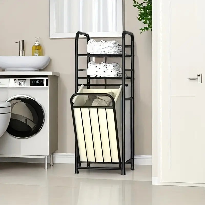 1pc Contemporary Metal Laundry Basket with Shelves