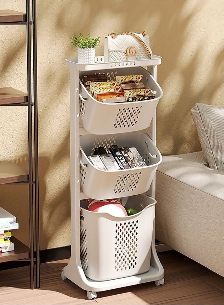 3-Layer Storage Rack,Basket With Wheel Rolling Laundry Sorter 3Tier Basket Stand,Toy