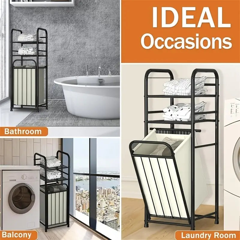 1pc Contemporary Metal Laundry Basket with Shelves