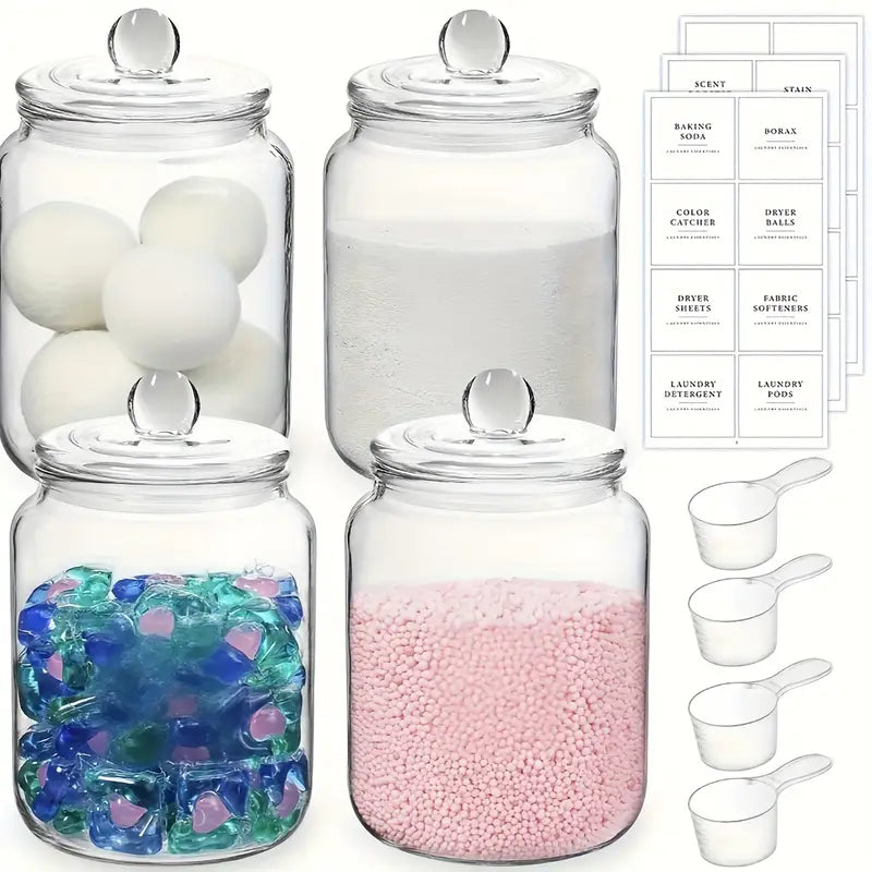 4pcs 2L Transparent Glass Laundry Jar Set