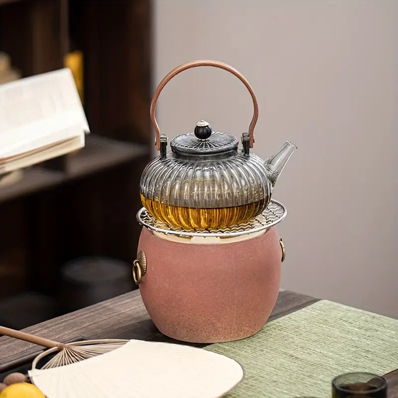1set Pumpkin Pot, Tea Pot, Ceramic Heating Base