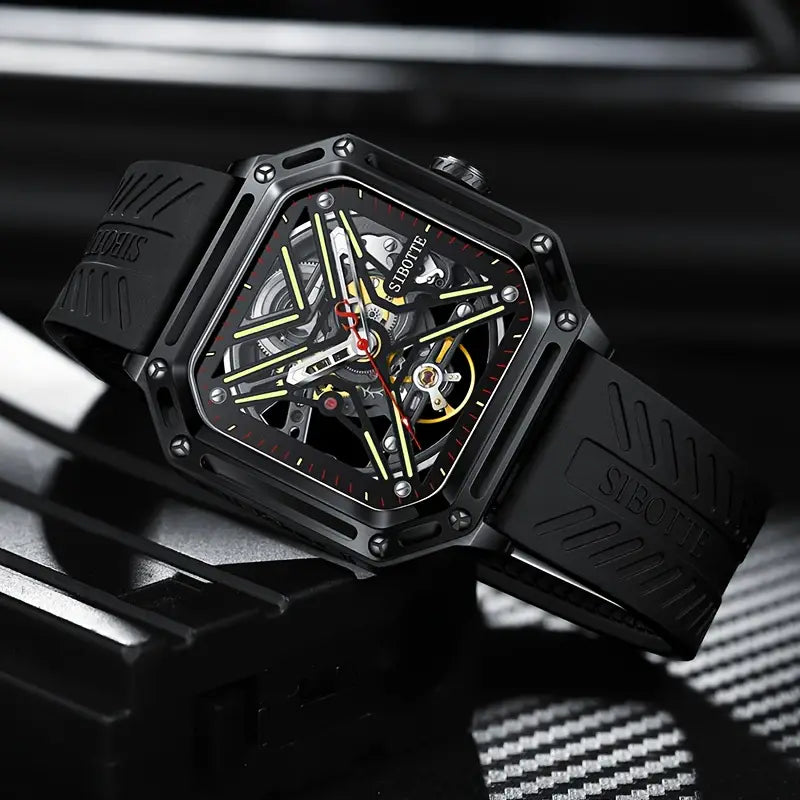 SIBOTTE Fashion Square Hollow Automatic Mechanical Men's Watch