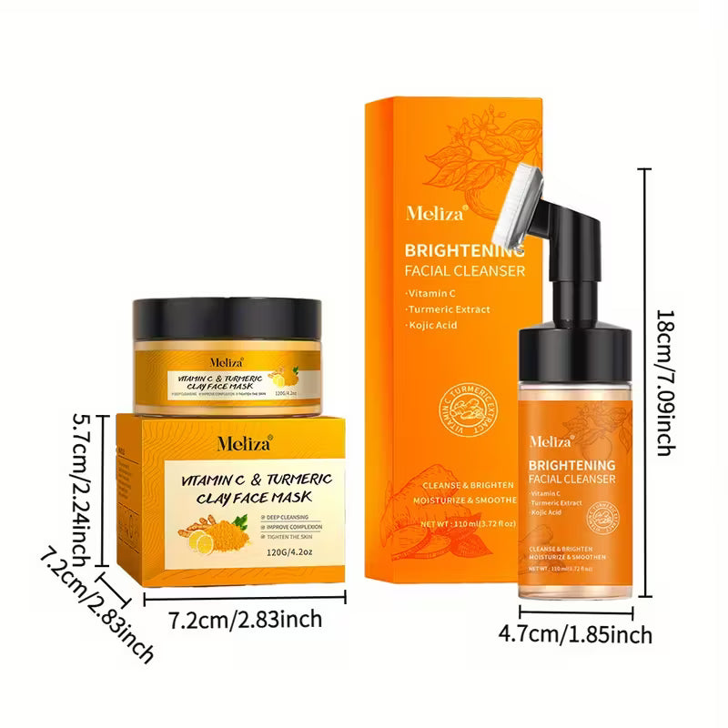 Turmeric facial care kit, cleansing mousse+clay facial mask