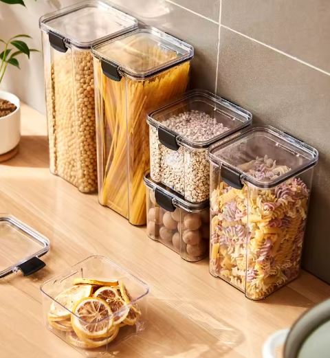 Clear Plastic Food Storage Box, Multi-Grain Tank, Stackable Sealed Dried Jars, Kitchen Organizer, 5 Sizes