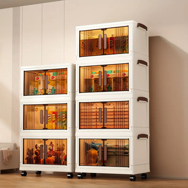 5-Tier Stackable Foldable Wardrobe with Transparent Doors & Wheels