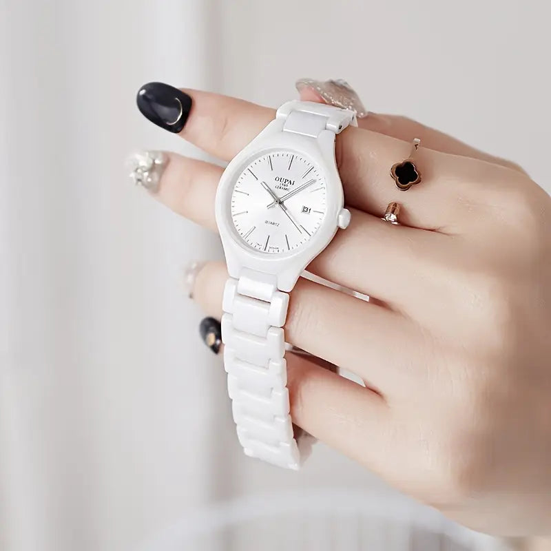OUPAI Round dial watch, Women's ceramic strap