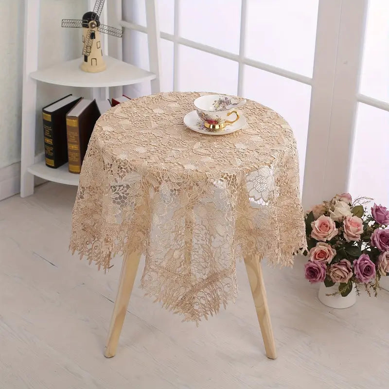 1pc Elegant Vintage Tablecloth - Beige & White