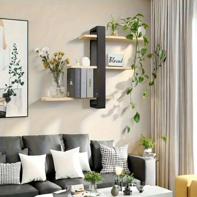 3-Tier Black Wall-Mounted Floating Shelves