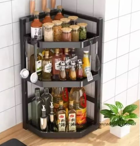 Spice Racks Kitchen Corner Multi-layer Rack Punch-free Triangle Rack Stainless Steel Spice Holder Corner Storage Rack