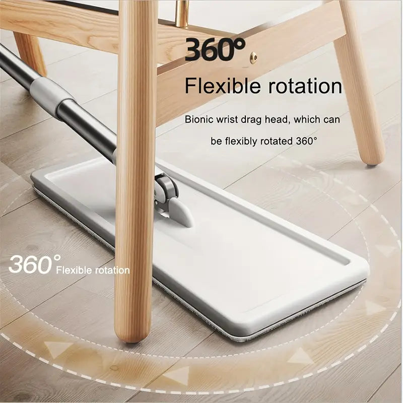 Wet and Dry Mop Set, Flat Mop with Built-in Scraper and Bucket