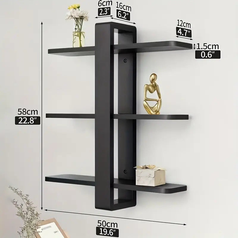 3-Tier Black Wall-Mounted Floating Shelves
