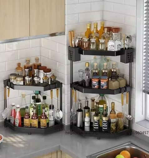 Spice Racks Kitchen Corner Multi-layer Rack Punch-free Triangle Rack Stainless Steel Spice Holder Corner Storage Rack