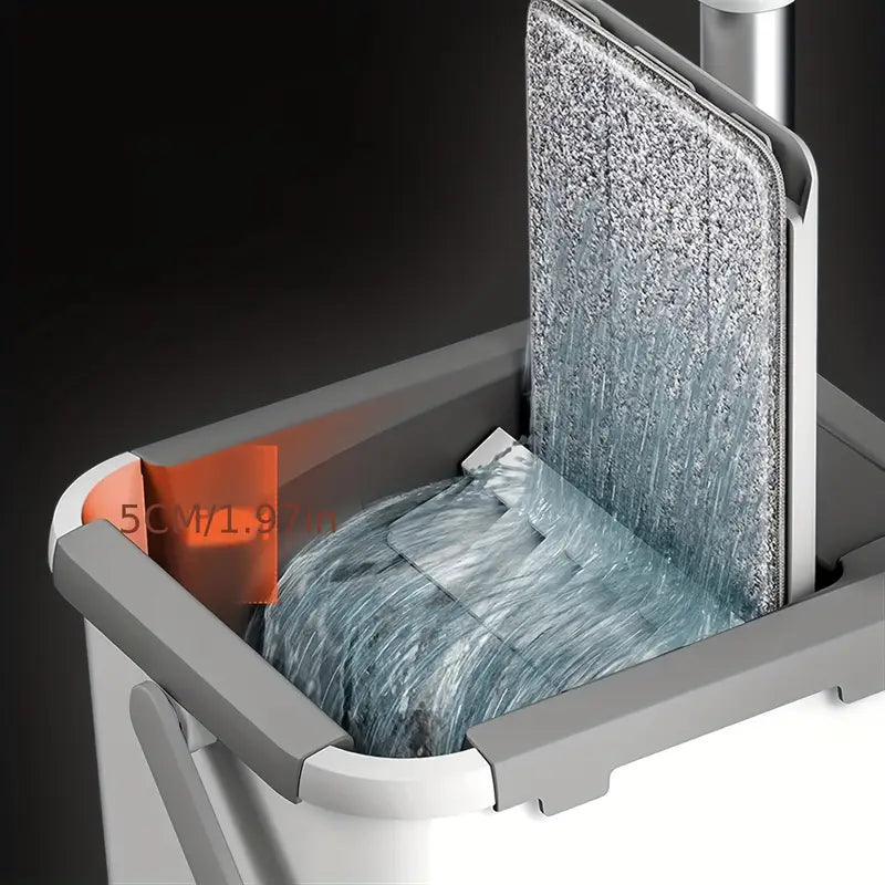 Wet and Dry Mop Set, Flat Mop with Built-in Scraper and Bucket