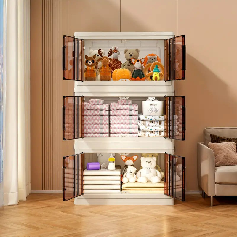 5-Tier Stackable Foldable Wardrobe with Transparent Doors & Wheels