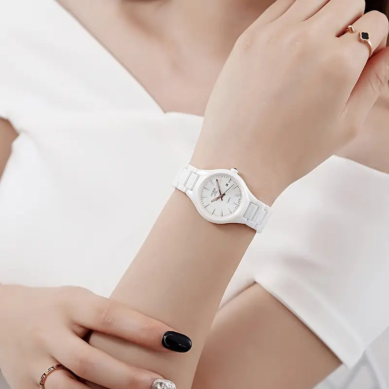 OUPAI Round dial watch, Women's ceramic strap