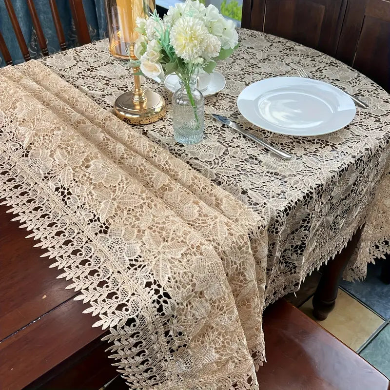 1pc Elegant Vintage Tablecloth - Beige & White