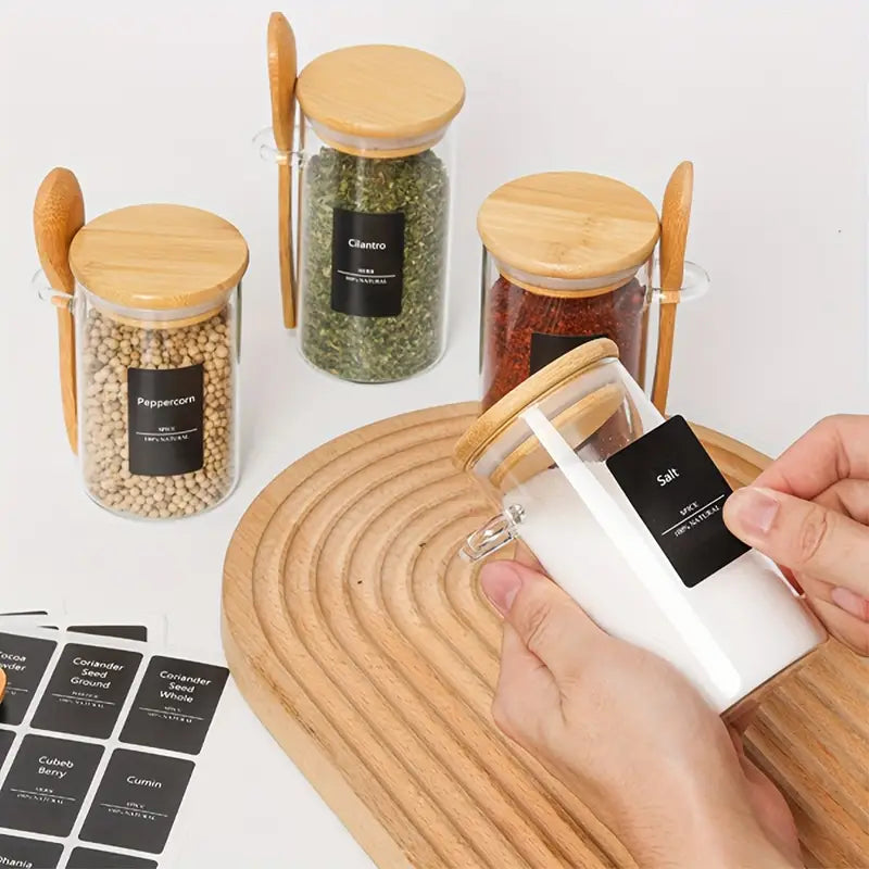 6pcs Airtight Plastic Spice Jars with Bamboo Lids &amp; Spoons